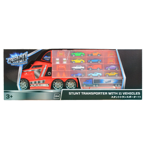 Speed City Stunt Transporter with 11 vehicles
