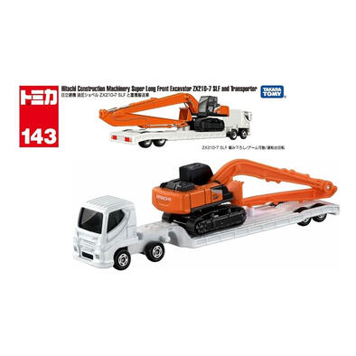 Takara Tomy Tomica Hitachi Construction Machinery Super Long Front Excavator ZX210-7 SLF and Transporter