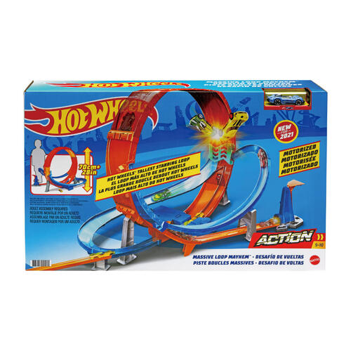 Hot Wheels Toy Car Track Set Massive Loop Mayhem, 28-in Tall Loop, Powered  by Motorized Booster, 1:64 Scale Car