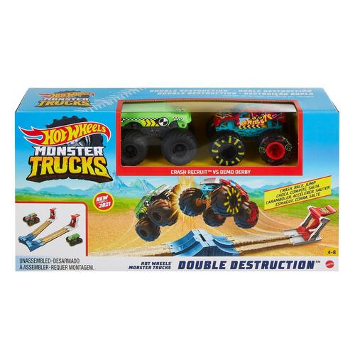 Hot Wheels Monster Trucks Double Destruction ฮอตวีลมอนสเตอร์ทรัคซ์รางสั้นแบบคู่พร้อมที่ปล่อยรถ 2 อัน