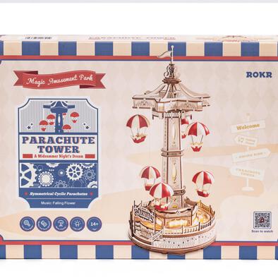 Robotime Rokr DIY Music Box Parachute Tower Wooden Building Block Amusement Park