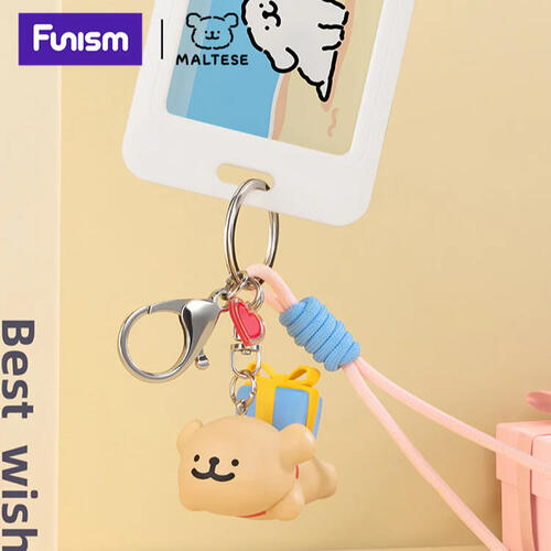 Funism Maltese Golden Retriever And Gift Box Keychain