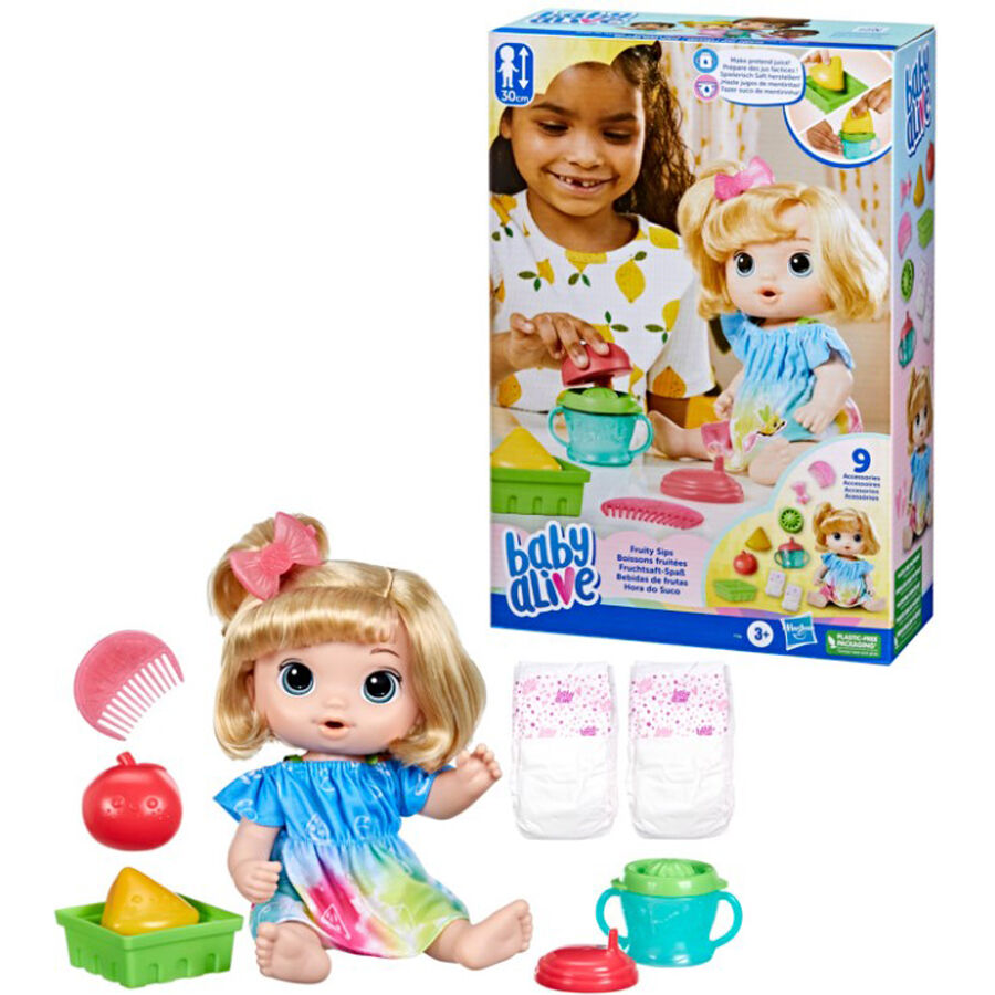Baby Alive Fruity Sips Doll Apple Blonde Hair Toys