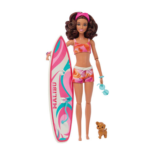 Barbie Doll With Surfboard And Puppy