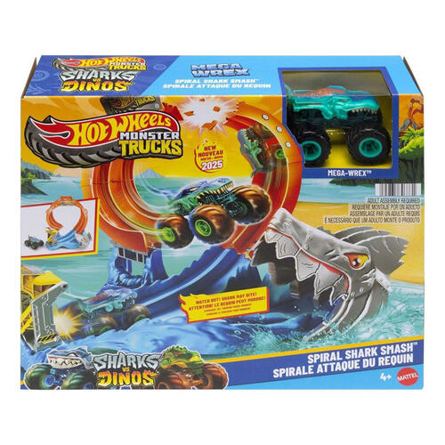 Hot Wheels ชุดรางมอนสเตอร์ทรัคส์ รุ่นหมุนเกลียวสู้ฉลาม