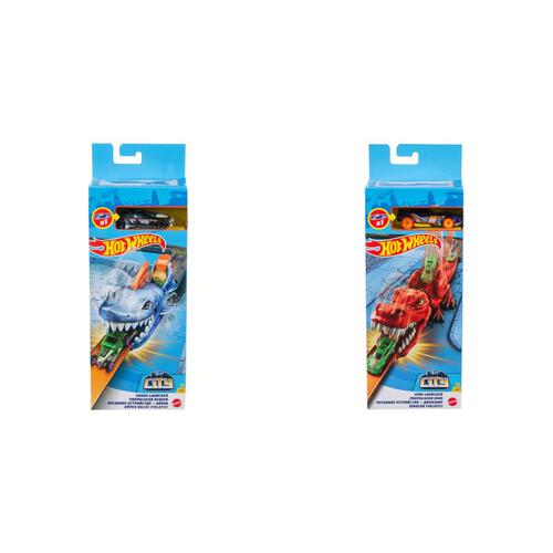 Hot Wheels City Launcher Set of 2 Dino and Shark with 1:64 Die-Cast Car  each NEW